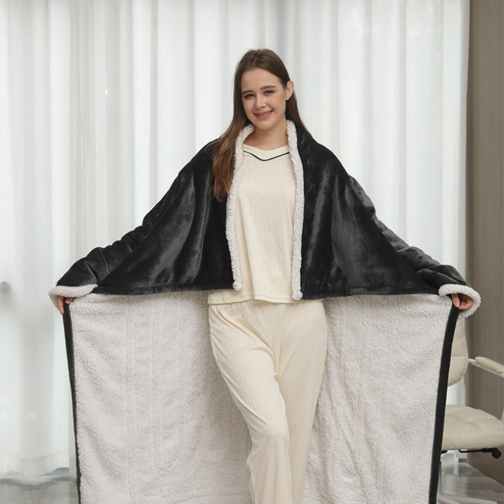 Gray wearable heated blanket with sleeves