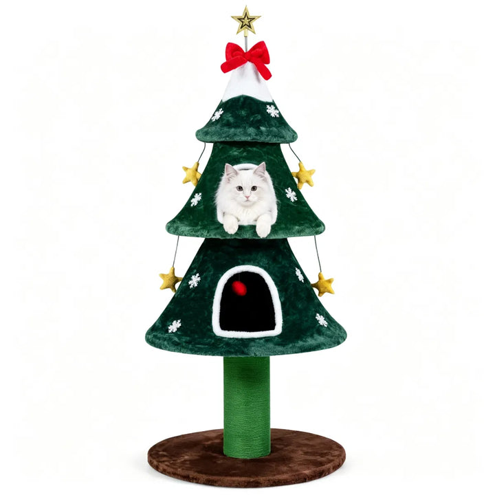 Green Christmas tree cat tower with star