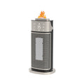 Silver tower fan heater with glowing flame-effect humidifier