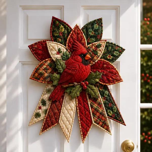 Quilted fabric starburst Christmas door hanging