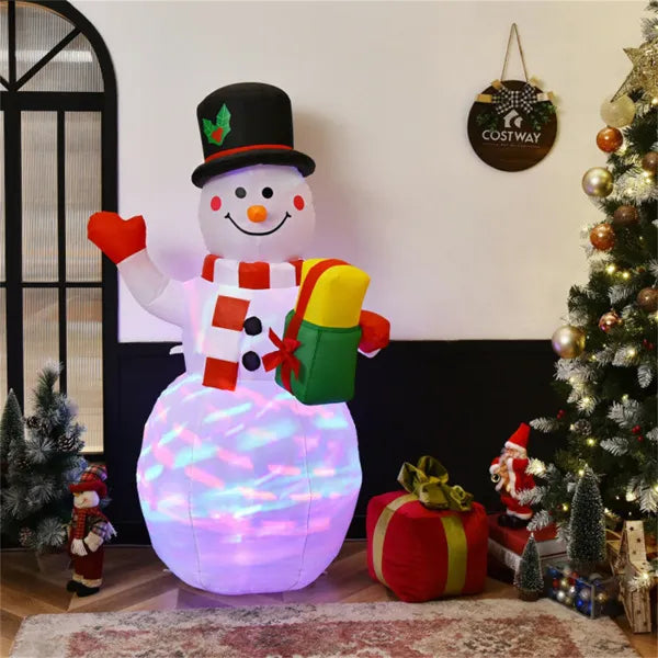 Inflatable snowman with gift box lit up