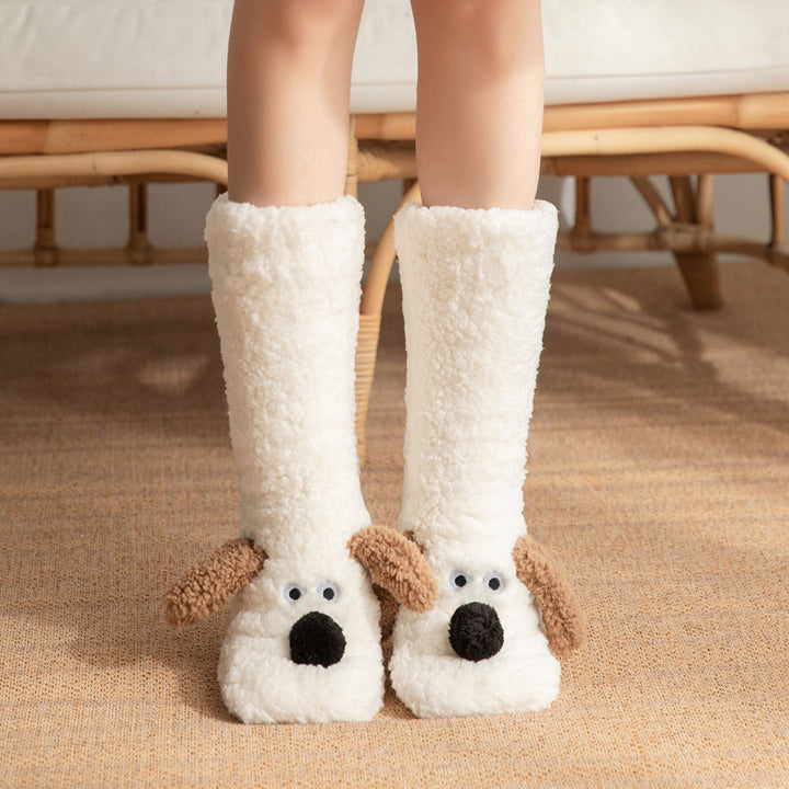 Plush cartoon dog slipper socks