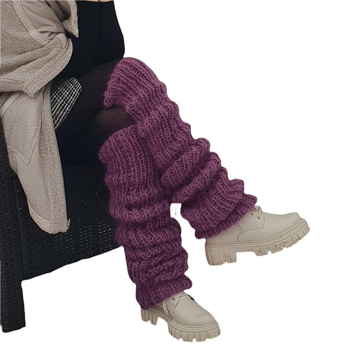 Chunky slouchy knit leg warmers over boots