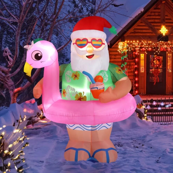 Heat Grove Funny Inflatable Santa in a Pink Flamingo Float