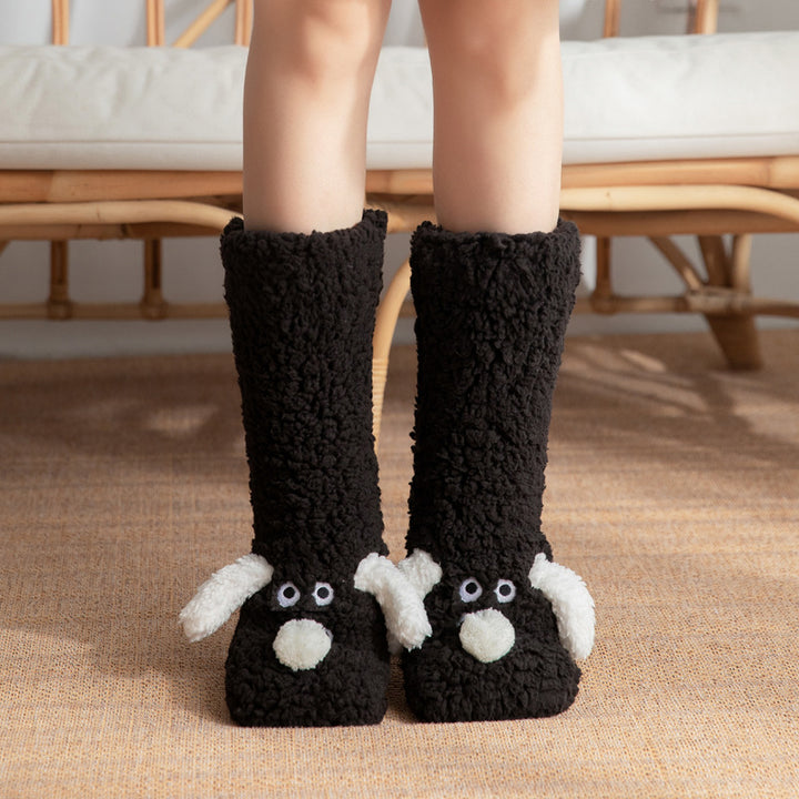 Plush cartoon dog slipper socks