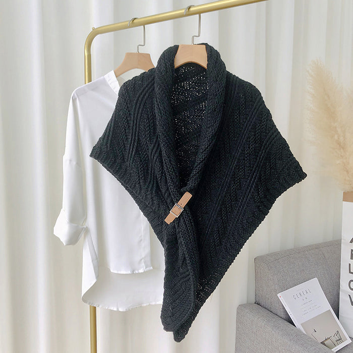 Heat Grove Chunky Knit Triangle Scarf with Buckle Closure