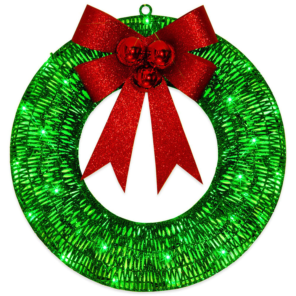 Lighted Tinsel Christmas Wreath with Bow, 50 cm, 140 LEDs