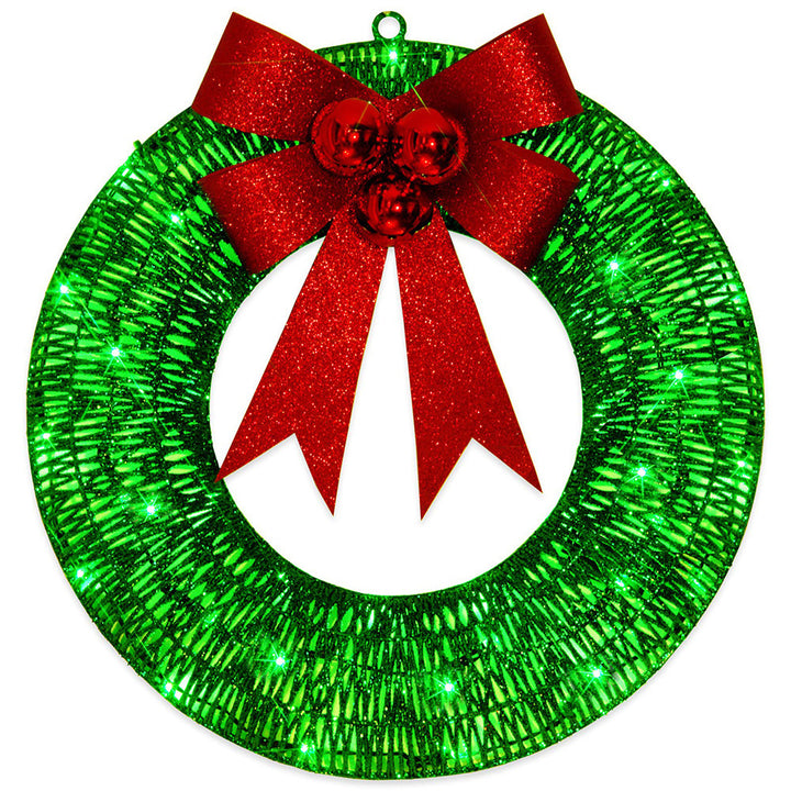 Lighted Tinsel Christmas Wreath with Bow, 50 cm, 140 LEDs