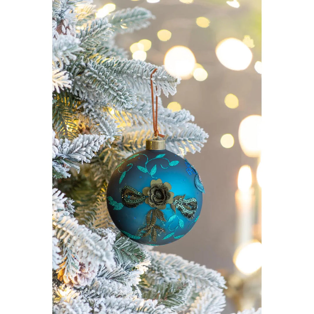 Teal glitter glass Christmas ball ornaments