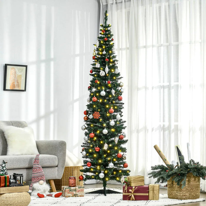 Heat Grove 7 ft Pre-Lit Slim Pencil Christmas Tree with 250 Warm LEDs