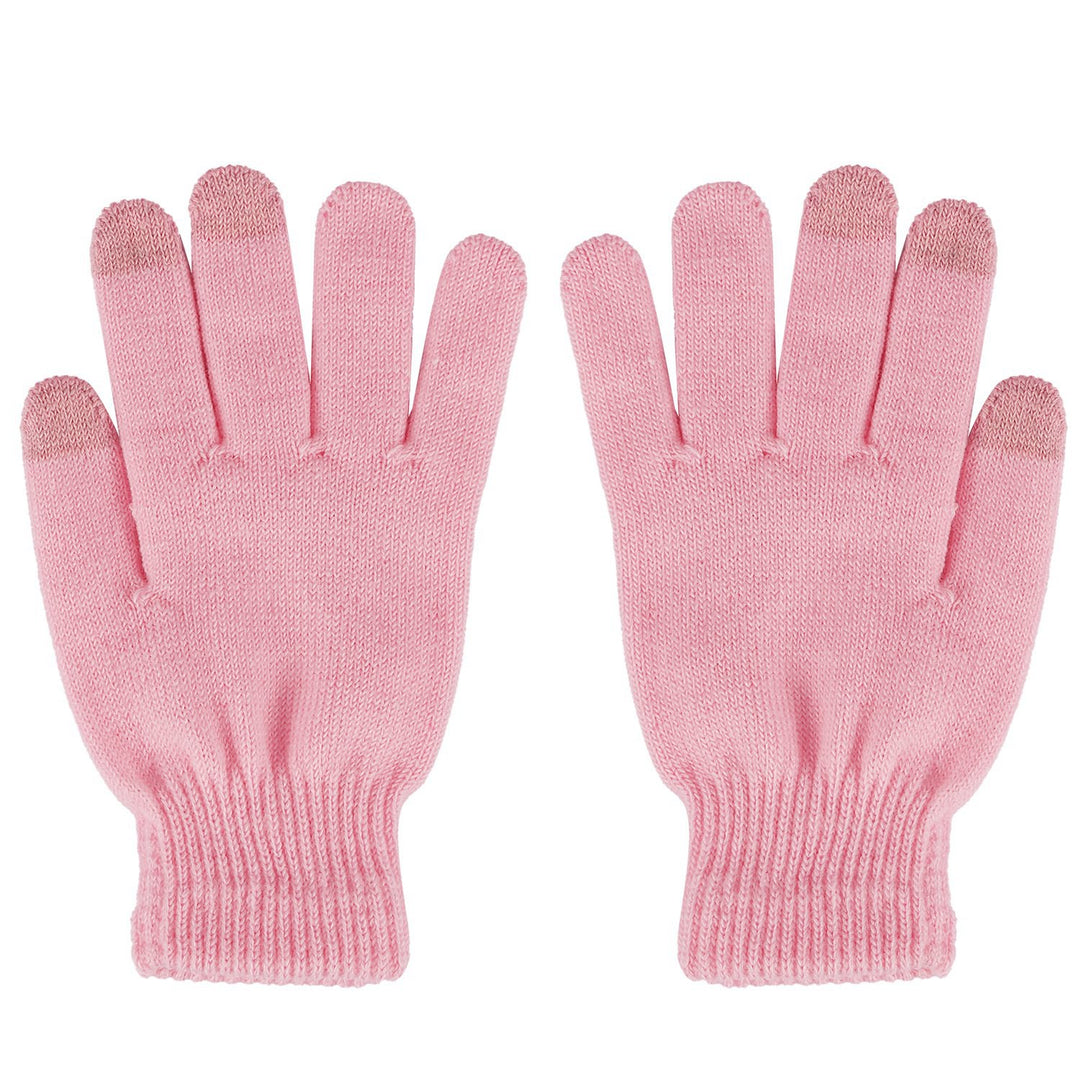 Knit touchscreen gloves holding a phone