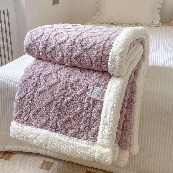 Heat Grove Cable-Knit Jacquard Blanket with Sherpa Fleece Border