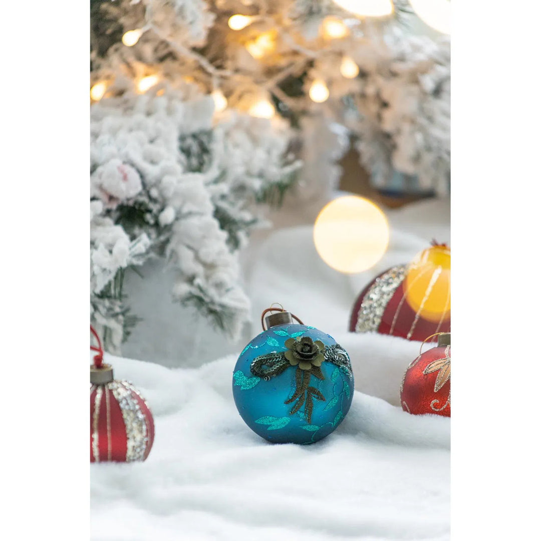 Teal glitter glass Christmas ball ornaments