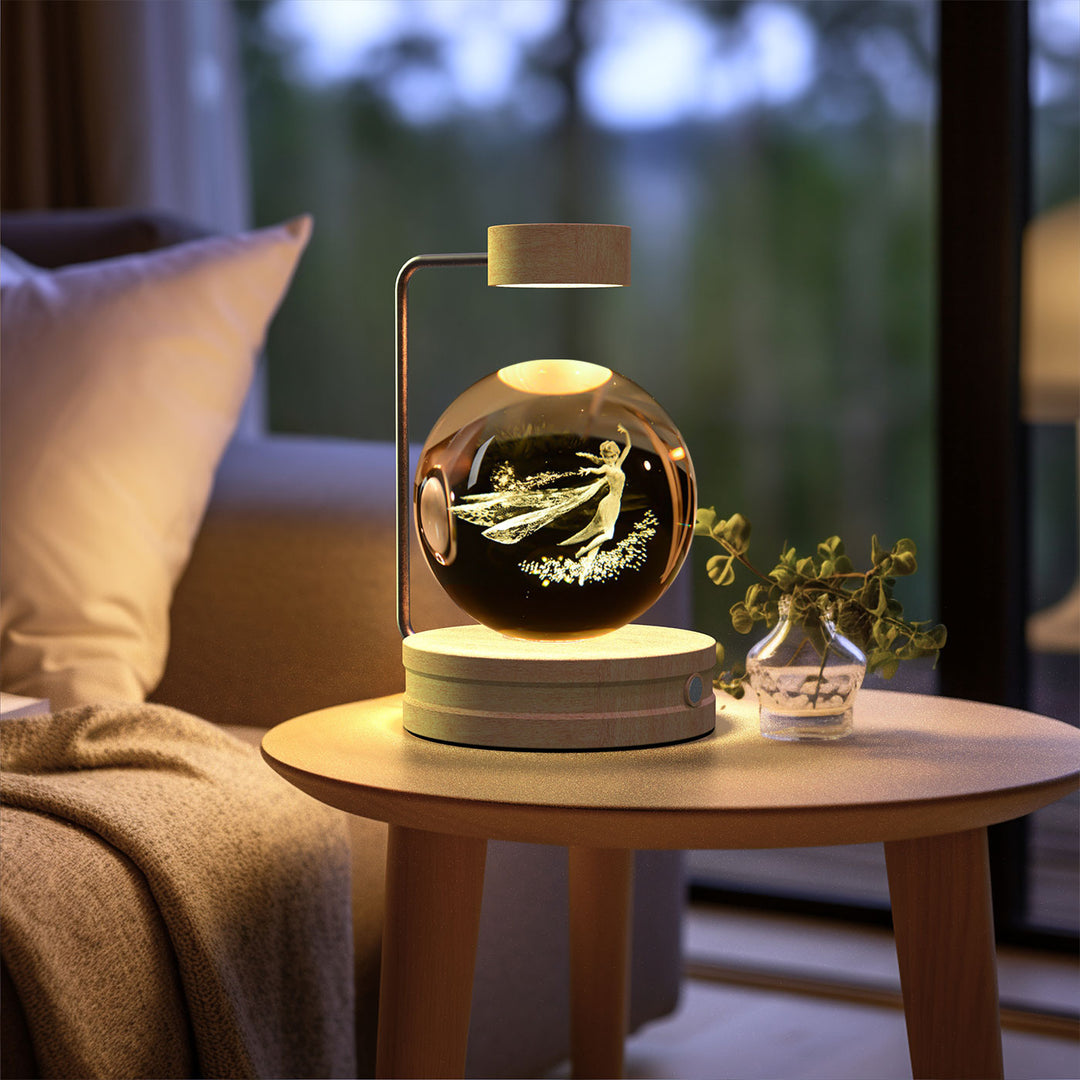 Crystal ball lamp with engraved galaxy