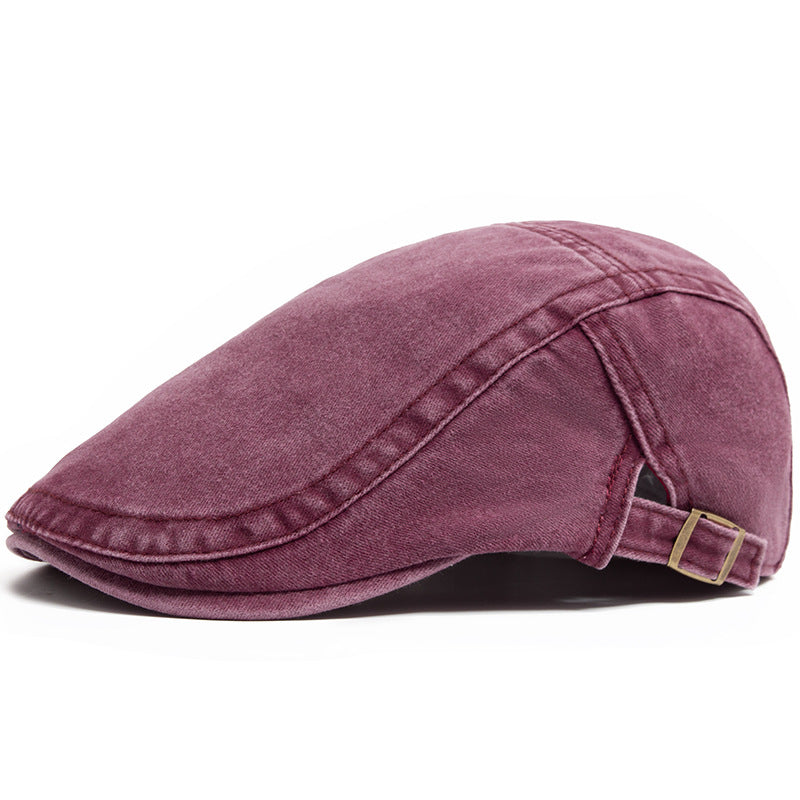 Washed denim flat cap