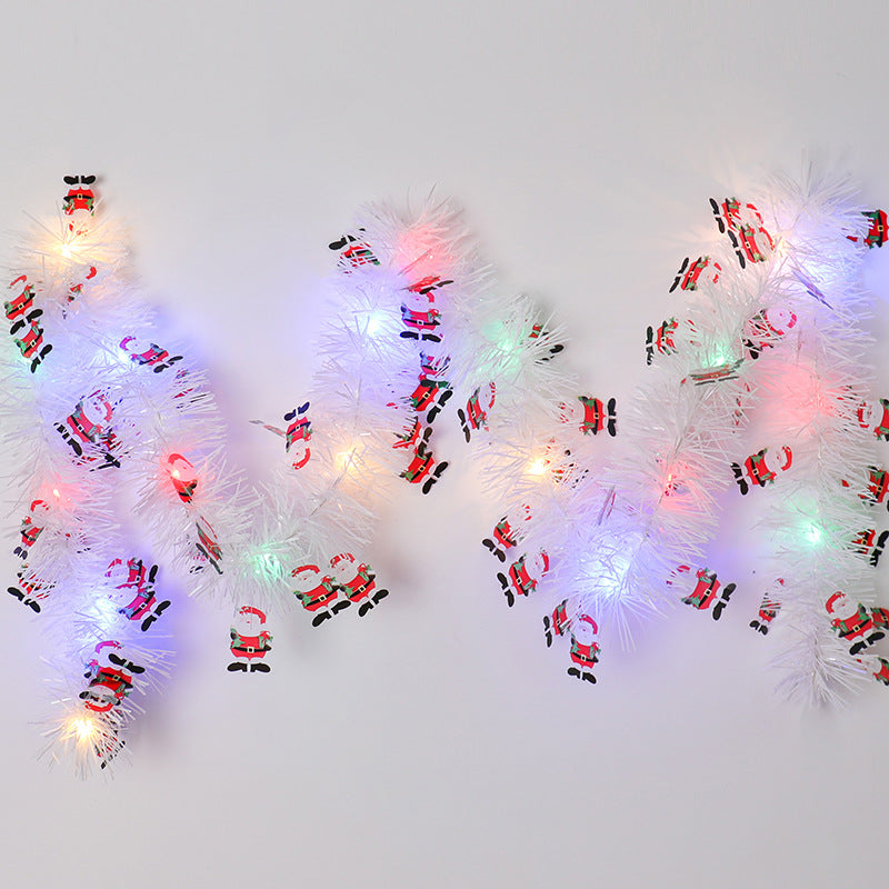 Tinsel garland with LED lights and Santas