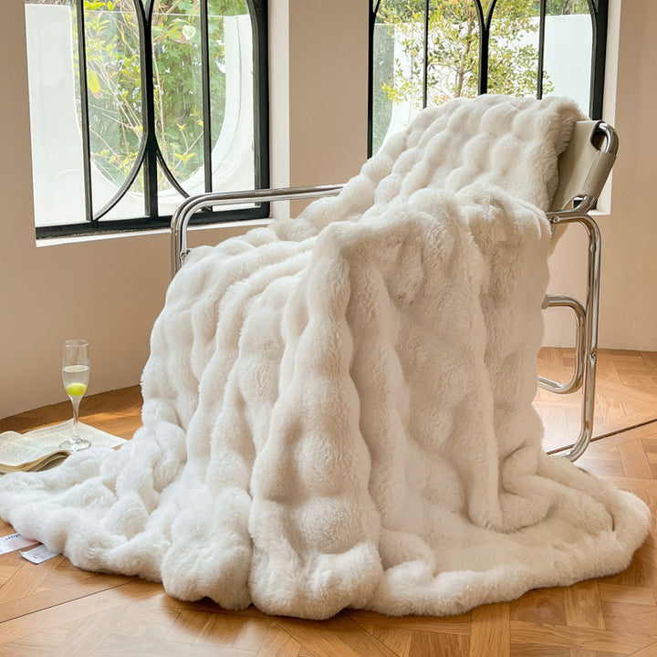 Plush bubble texture faux fur blanket