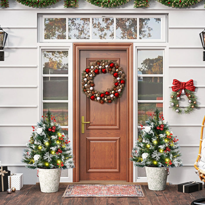 Heat Grove Set of 2 Battery Porch Christmas Trees with Pine Cones