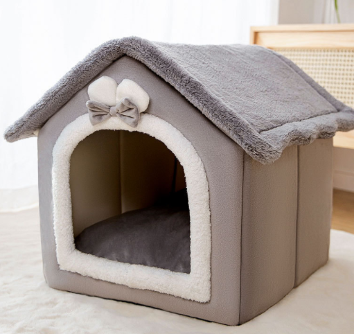 Foldable plush cat house with cushion