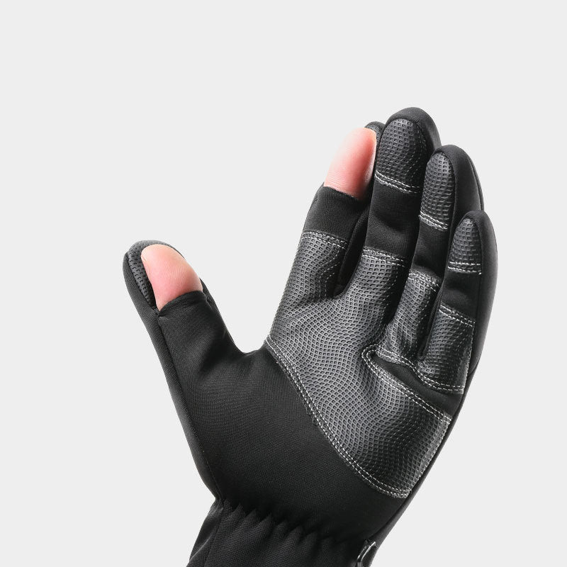 Black winter gloves with flip-open fingertips