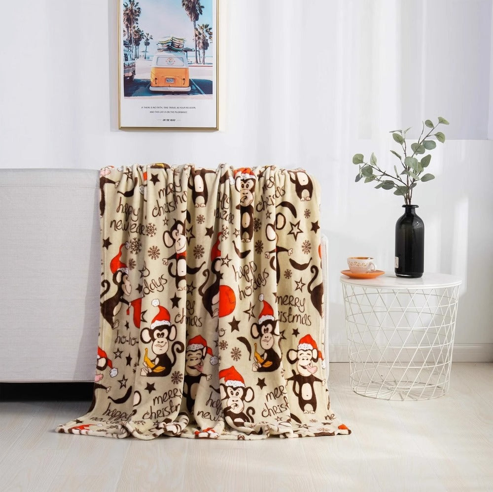 Christmas flannel throw on a sofa