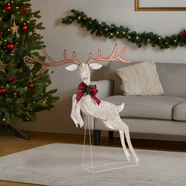 Lighted jumping reindeer with red bow