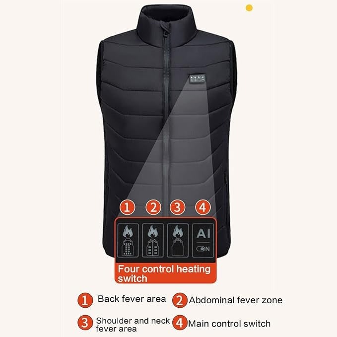 USB-Powered Heated Vest with Quilted Design and Multiple Heating Zones