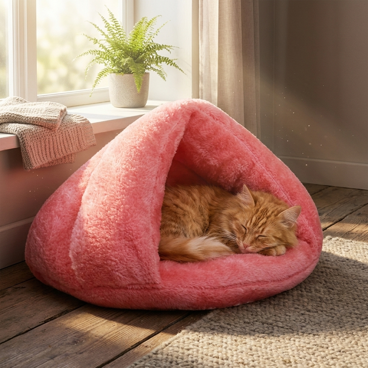 Self-Warming Cat Bed with Soft Faux Fur and Water-Resistant Base