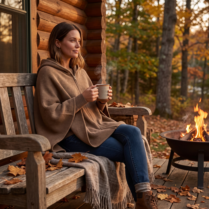 Heat Grove™ Heated Hooded Shawl with Zipper and 3 Heat Settings