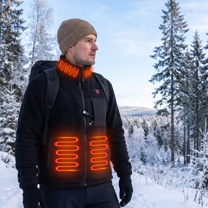 Smart Heated Unisex Fleece Jacket - USB Powered, 4-Zone Heating, Windproof