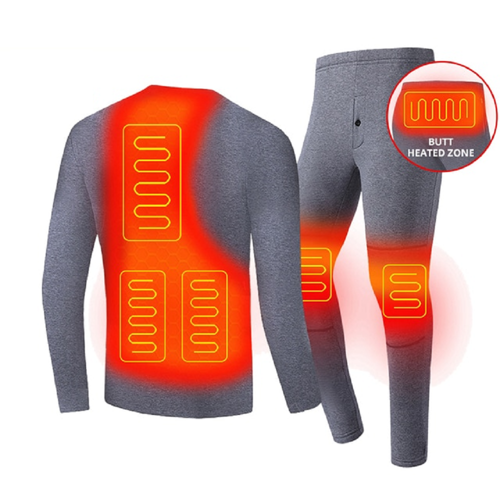 Electric Heated Long Johns Thermal Underwear Set with USB Power and Flatlock Seams