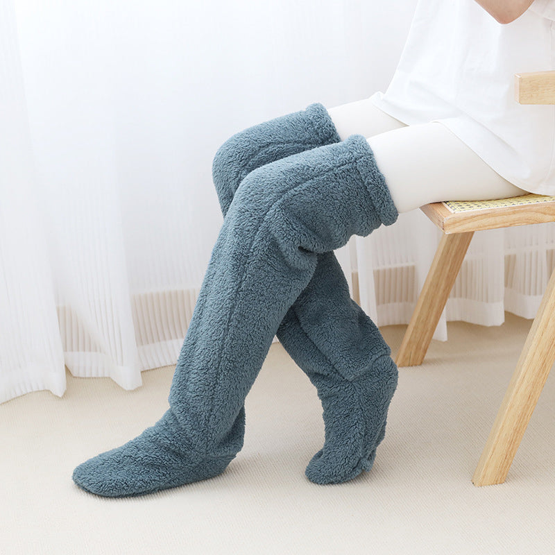 Fluffy Long Knee Warmer Socks with Open-Toe Design