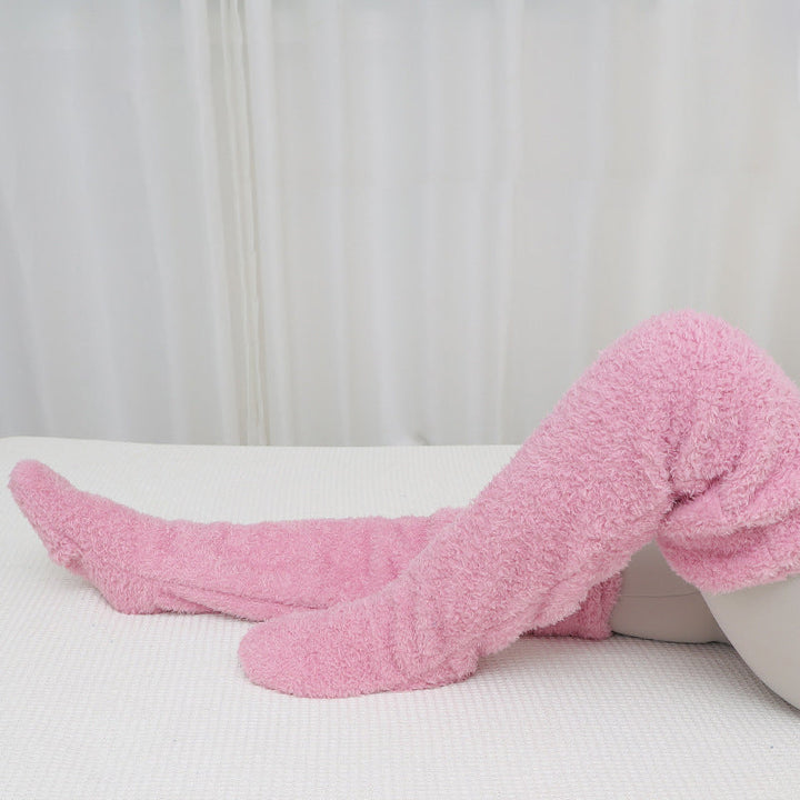 Fluffy Long Knee Warmer Socks with Open-Toe Design