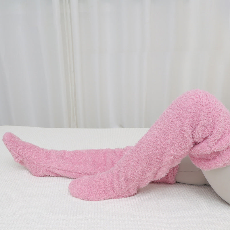 Fluffy Long Knee Warmer Socks with Open-Toe Design