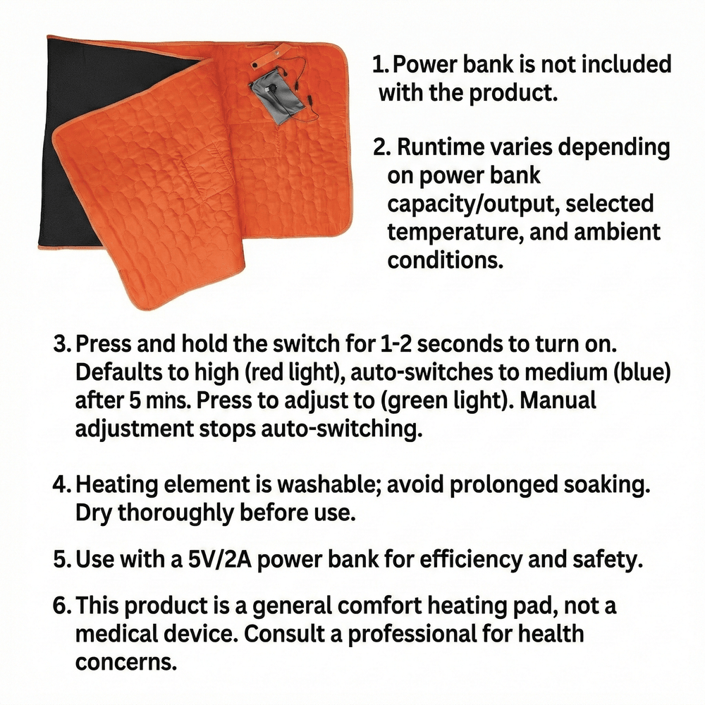 Heated Yoga Pad - 5-Zone Rapid Heat, USB Powered, Camping &amp; Home Use